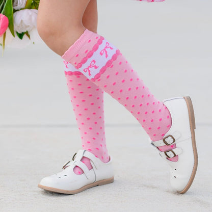 Pink Bow Scalloped Knee Socks|10407