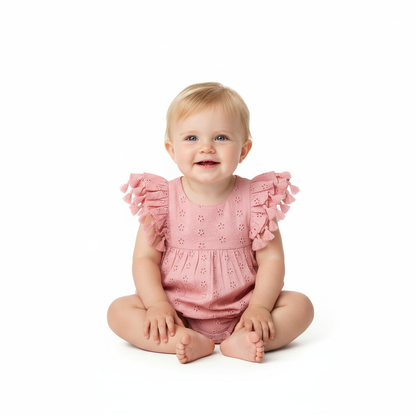 Anna Baby Romper-Blush Pink Eyelet