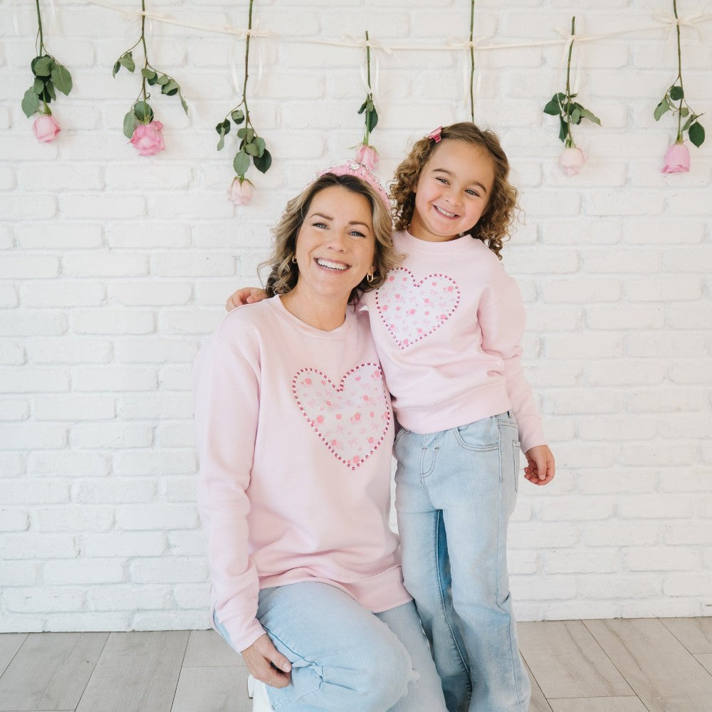 Dainty Rose Pearl Heart Patch Sweatshirt - Ballet|10626