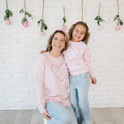 Dainty Rose Pearl Heart Patch Sweatshirt - Ballet|10626