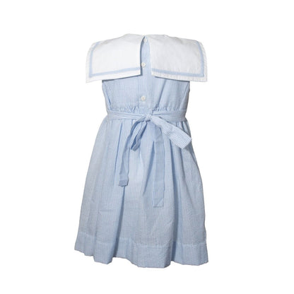 Light Blue Seersucker Sailboats Dress|11589