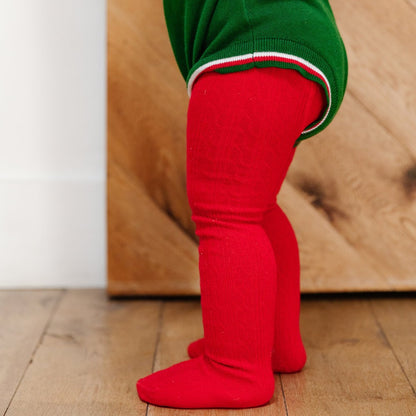 Bright Red Cable Knit Tights|10413
