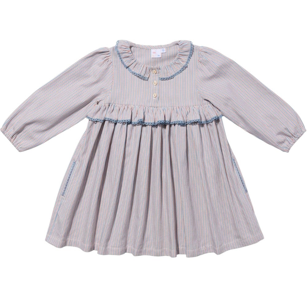 Hannah Dress, Indigo Linen Stripe|9040