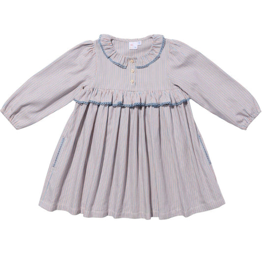 Hannah Dress, Indigo Linen Stripe|9040