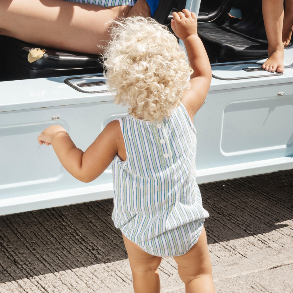 baby tamarin stripe french terry bubble romper|11429
