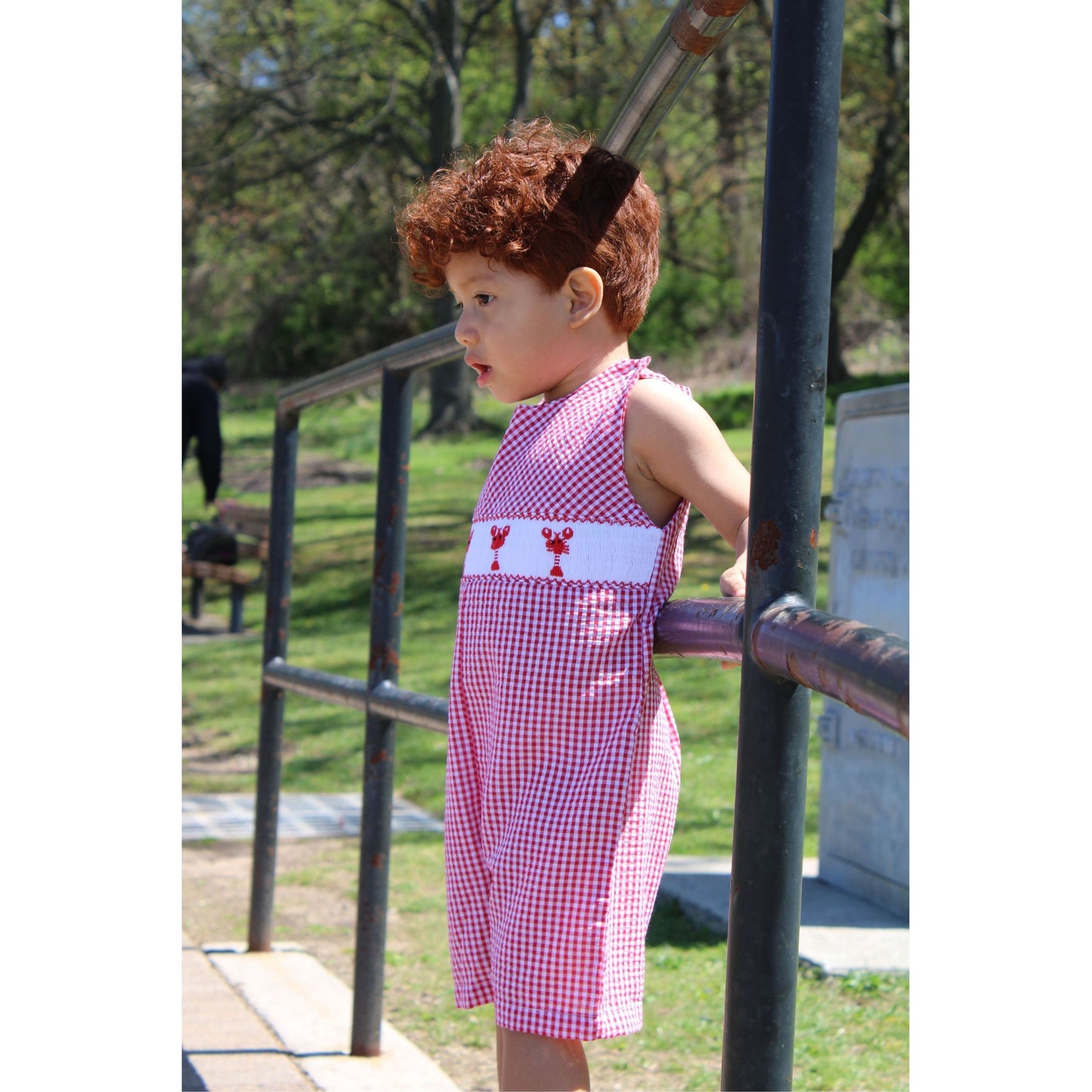 Lobster Seersucker Boy Romper Red
