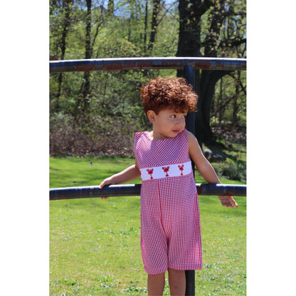 Lobster Seersucker Boy Romper Red