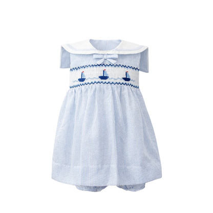 Light Blue Seersucker Sailboats Dress