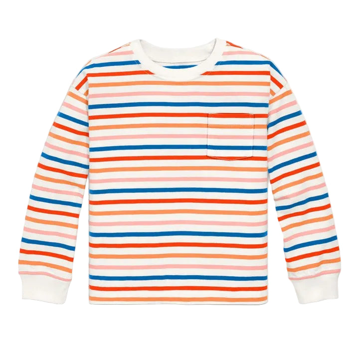 Long Sleeve Easy Tee In Multi Stripe | Ivory Tonal Stripe|5133