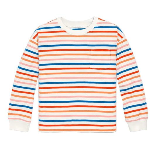 Long Sleeve Easy Tee In Multi Stripe | Ivory Tonal Stripe|5133