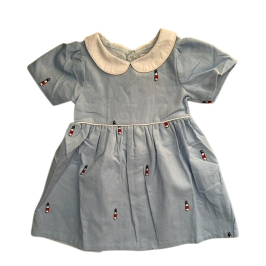 Light Blue Corduroy Dress with Sankaty Lighthouse|10151