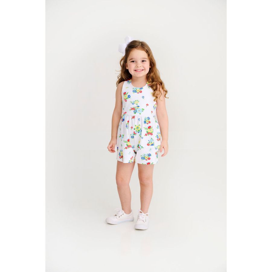 Reagan Romper - Biltmore Blooms (Buckhead Blue)/Richmond Red