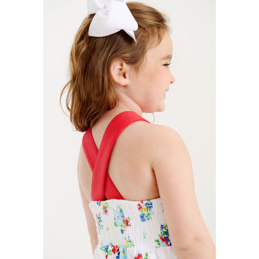 Reagan Romper - Biltmore Blooms (Buckhead Blue)/Richmond Red