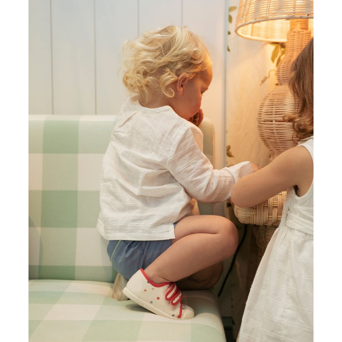 Lupo Baby Shirt, Cream Windowpane|6414