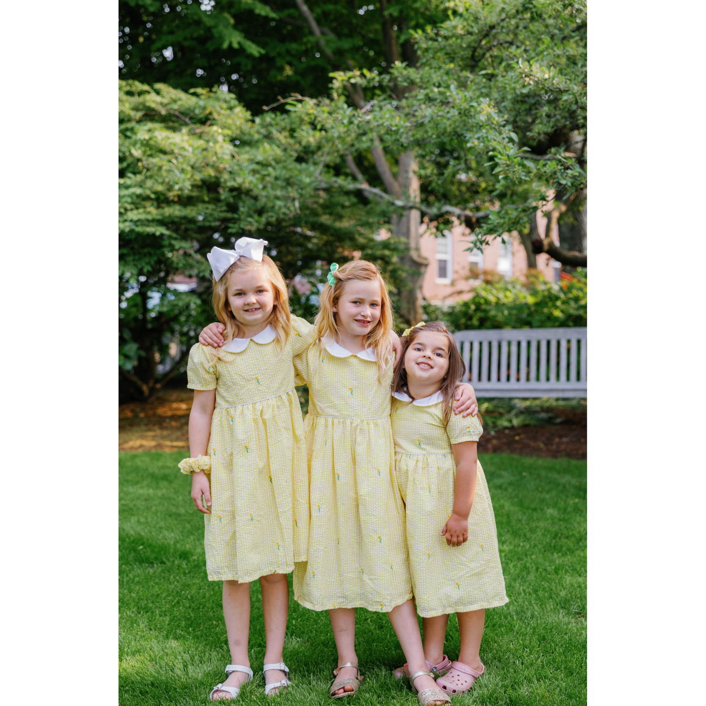 Yellow Gingham Daffodil Dress with Peter Pan Collar|10045