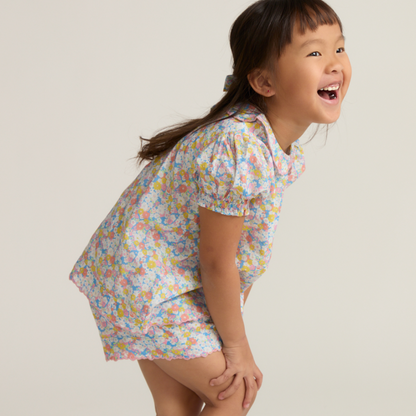 girls jasmine blossom puff sleeve short set|11456