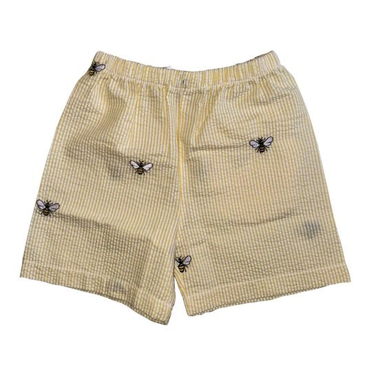 Yellow Seersucker Shorts with Bees|9631