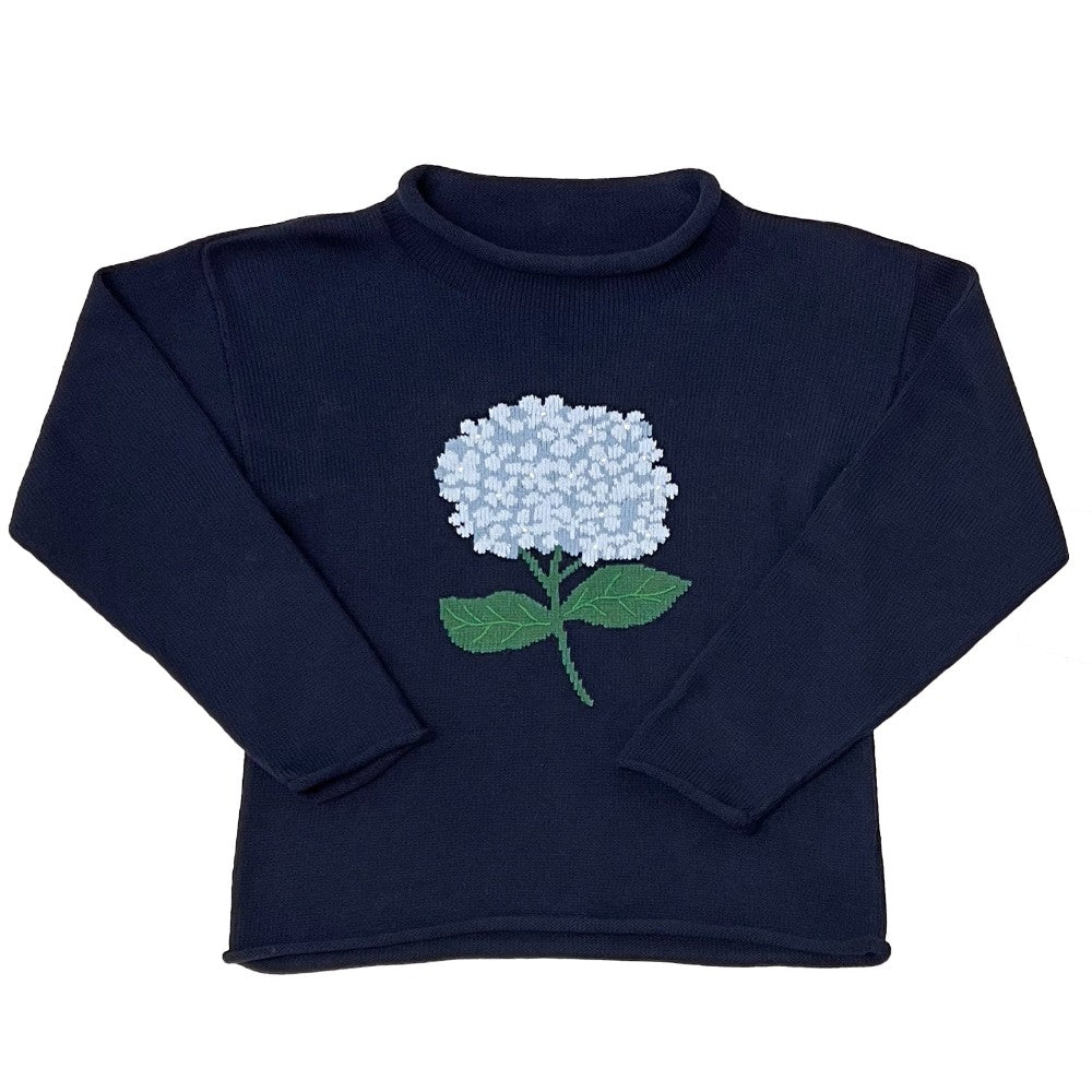 Women's Hydrangea Roll Neck Sweater-Navy|12839