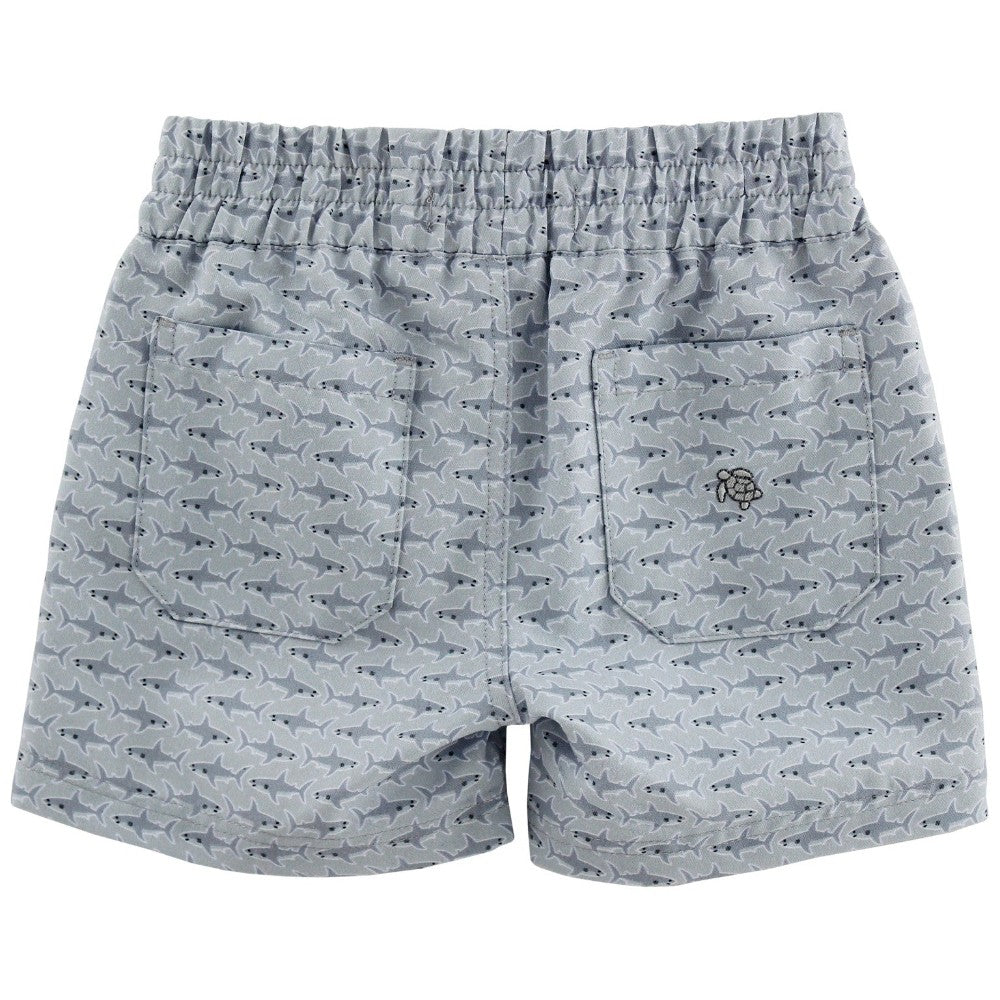 Seaside Pull On Short - Sharks On Grey|8565