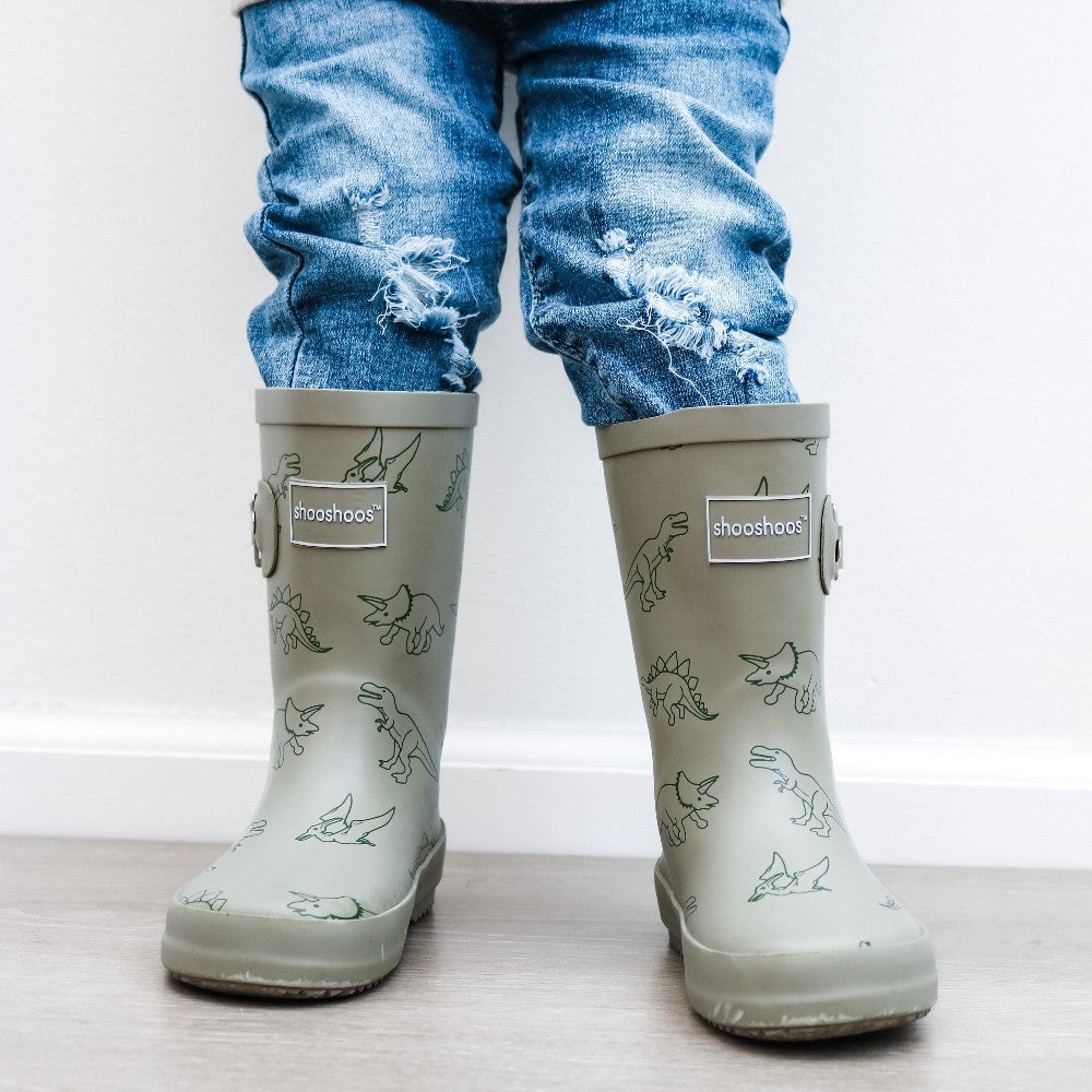 DINO ROAR WATERPROOF RAIN BOOT SAGE GREEN|10281