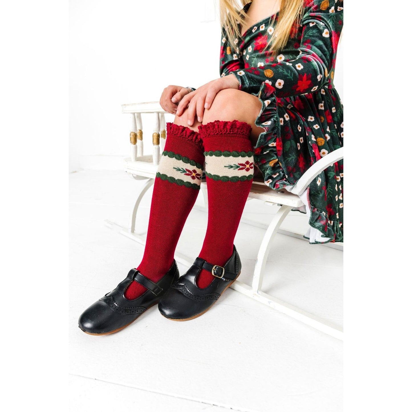 Poinsettia Lace Top KNee Socks|10404