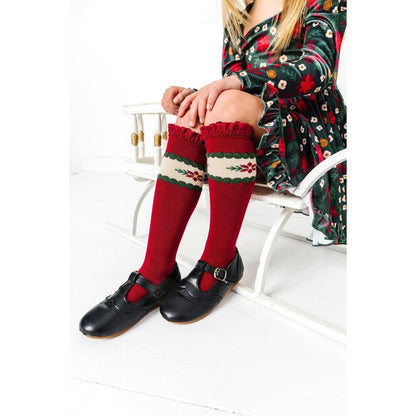 Poinsettia Lace Top KNee Socks|10404