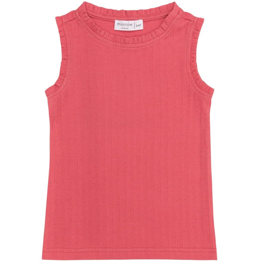 Girls poppy red ruffle pointelle tank|8639