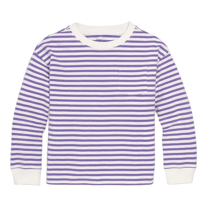 Long Sleeve Easy Stripe Tee | Ivory Violet Stripe|5078