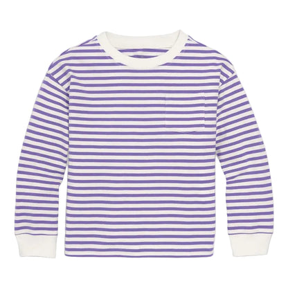 Long Sleeve Easy Stripe Tee | Ivory Violet Stripe|5078