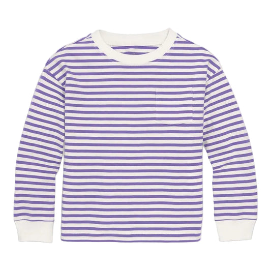 Long Sleeve Easy Stripe Tee | Ivory Violet Stripe|5078
