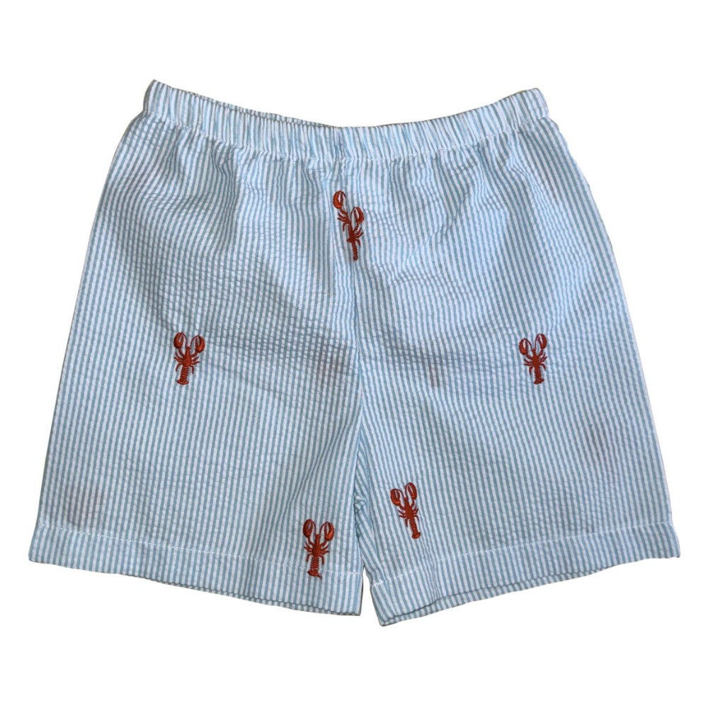 Turquoise Seersucker Shorts with Red Lobsters|9629