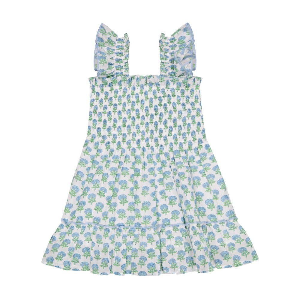 Mini Paloma Dress- Aqua Floral Block Print|11747
