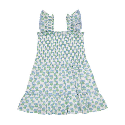Mini Paloma Dress- Aqua Floral Block Print|11747