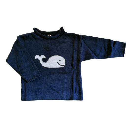 Navy Rollneck Sweater with Whale|9977