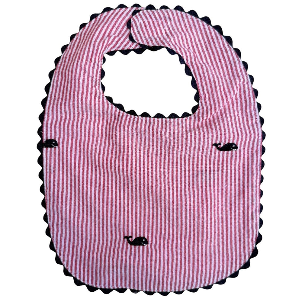 Red Seersucker Bib with Navy Whale|10120