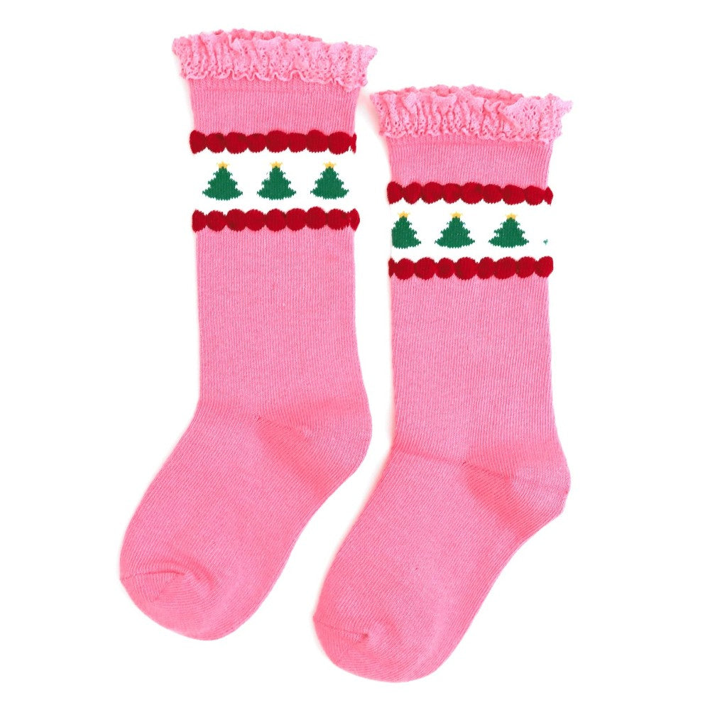 Pink Tree Lace Top Knee High Socks|11027