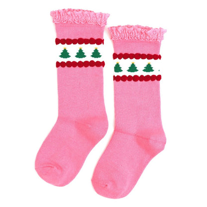 Pink Tree Lace Top Knee High Socks|11027