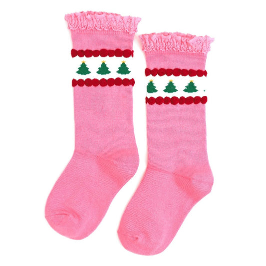 Pink Tree Lace Top Knee High Socks|11027