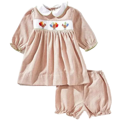 Hand Picture Smocked Turkey Dress w Bloomers|13320