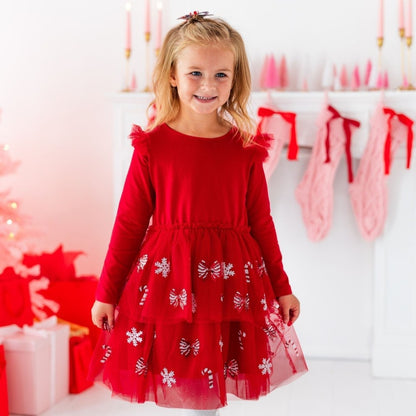 Peppermint Swirl Christmas LS Tutu Dress|13237