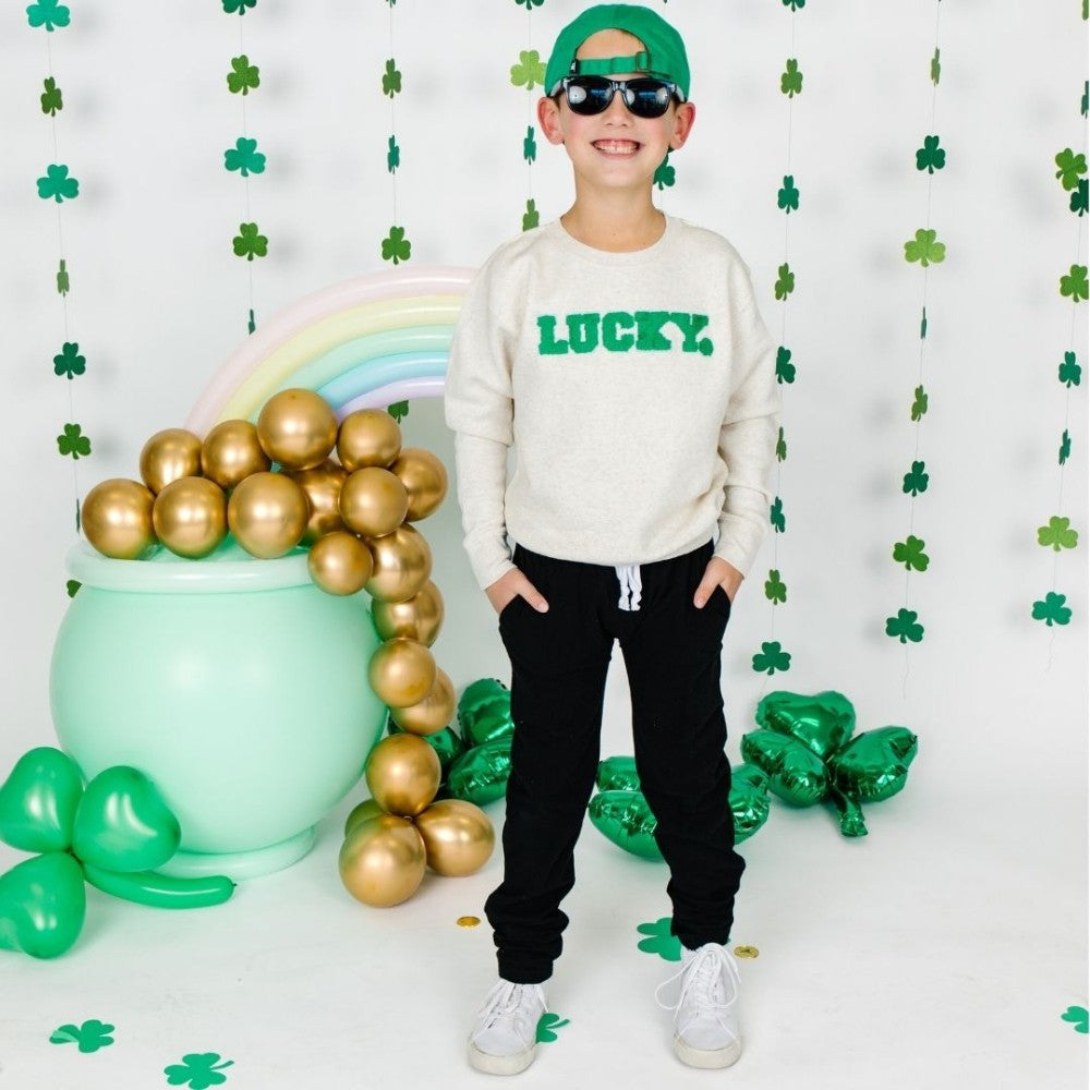 Lucky Varsity Patch St. Patrick's Sweatshirt Natural|10884