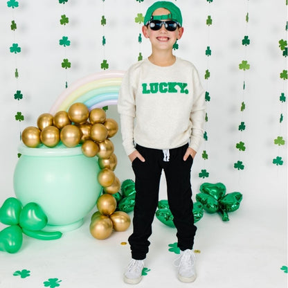 Lucky Varsity Patch St. Patrick's Sweatshirt Natural|10884