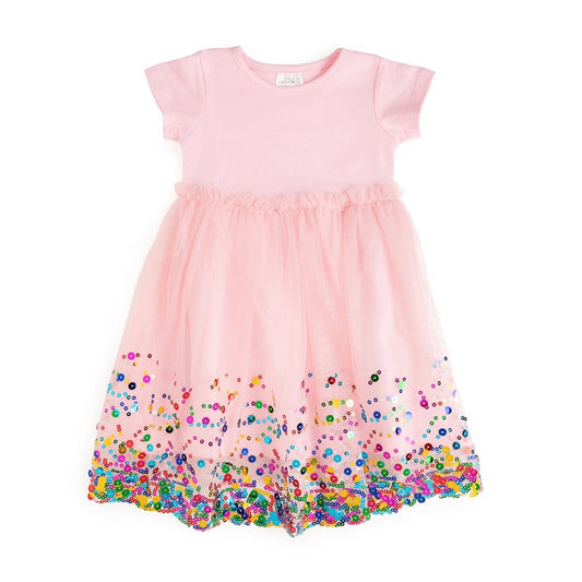 Pink Confetti Short Sleeve Tutu Dress|9726