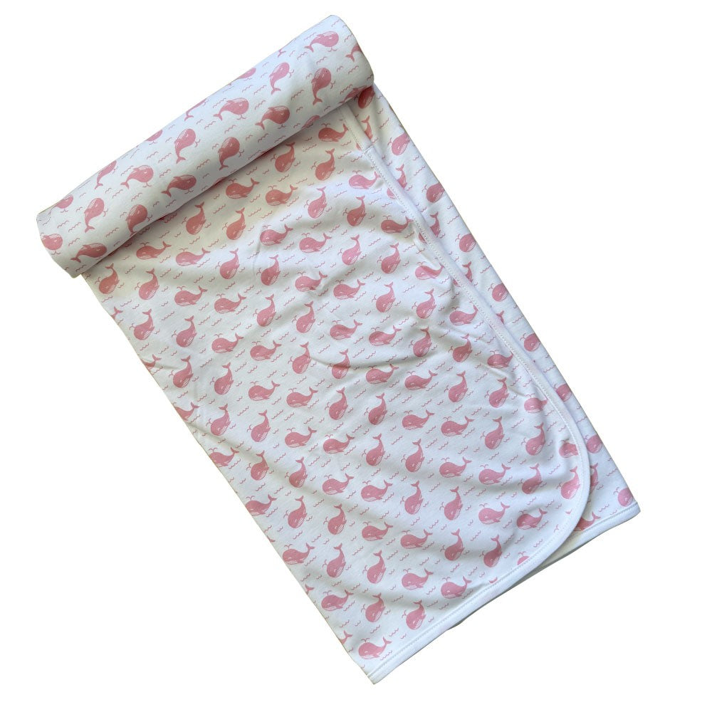 Pink Whales + Waves Baby Blanket|10096