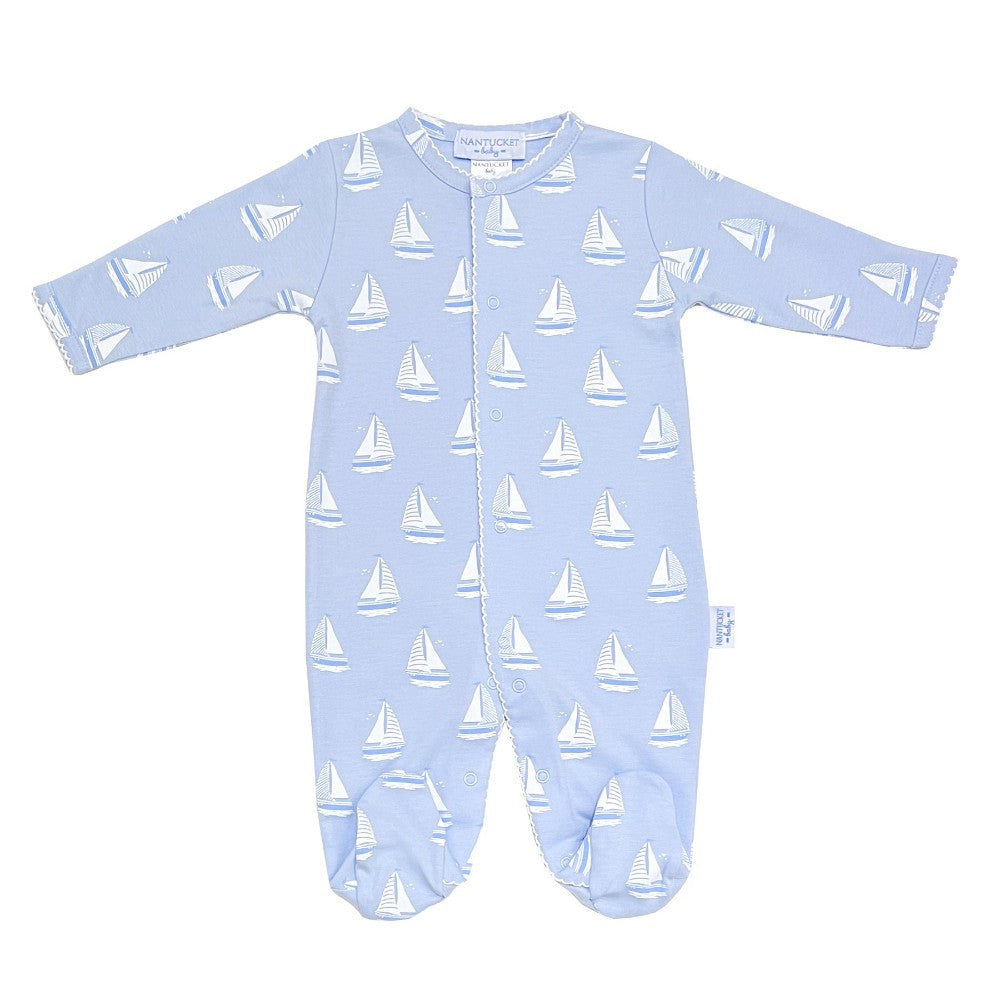 Smooth Sailing Footed Romper-Chatham Bars Blue|10372