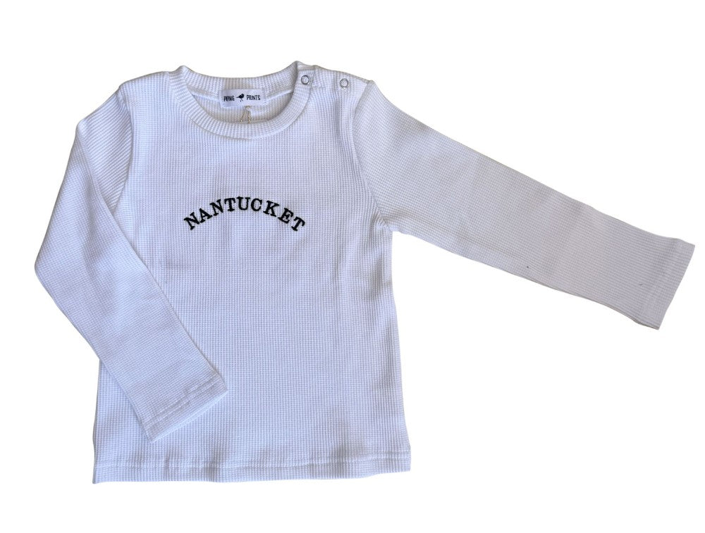 Curved Nantucket White Waffle Knit Top|9838