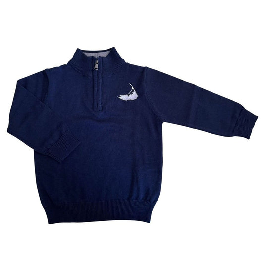 Navy Quarter Zip with Embroidered Nantucket|9844
