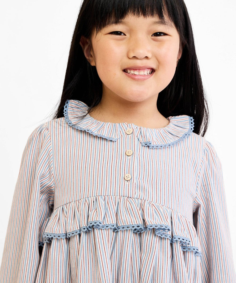 Hannah Dress, Indigo Linen Stripe|9047