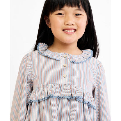 Hannah Dress, Indigo Linen Stripe|9047
