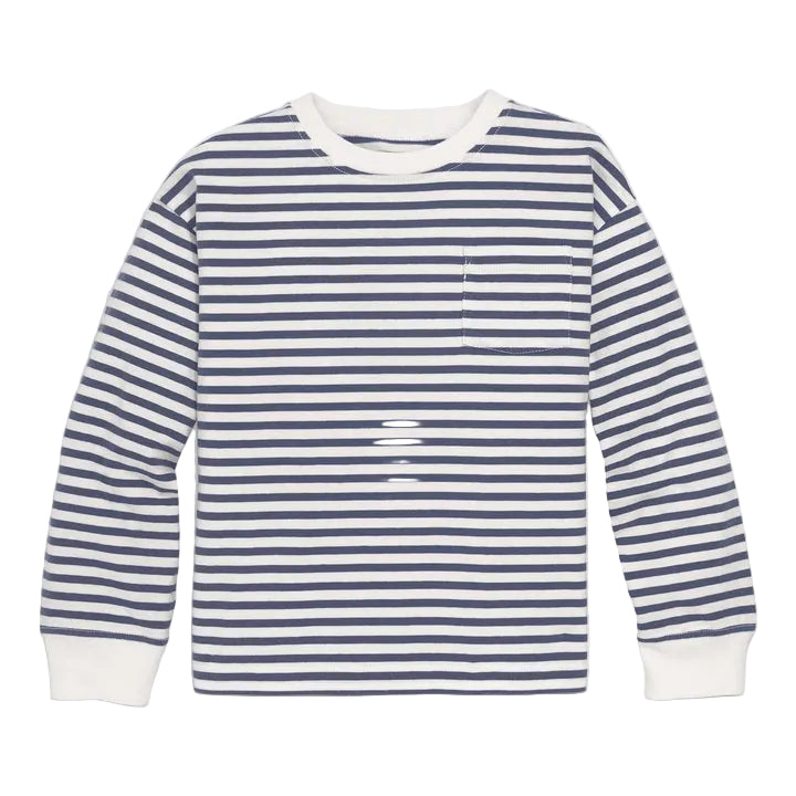 Long Sleeve Easy Stripe Tee | Ivory Navy Stripe|5082